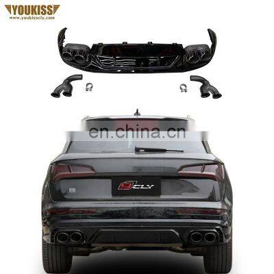 Genuine Auto Parts Rear Diffuser For Audi Q5 Facelift SQ5 2018+ Rear Lip With SS Material Black/Silver Exhaust Pipe