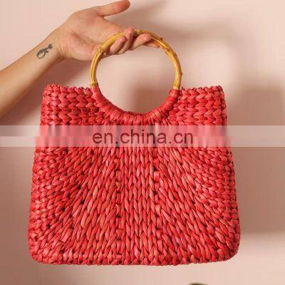 Hot Red Vintage Red Straw Bag Water Hyacinth Handle Bag WHolesale