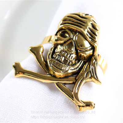 Antique Plated Black Gold Napkin Ring With Metal Skull Design For Halloween photo-3
