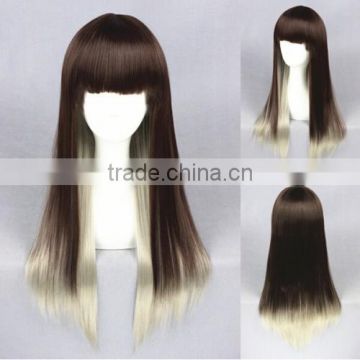 High Quality 65cm Medium Long Straight Brown&Gray Color Mixed Lolita Wig Synthetic Anime Wig Cosplay Hair Wig Party Wig                        
                                                Quality Choice