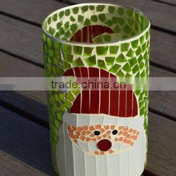 For 2015 Christmas santa cylinder high mosaic glass candle holders wholesale candelabra