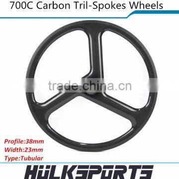 3 spokes tubular carbon wheelset 700c Carbon Tri spoke wheels of 23mm width for road bicycle or fix gear cycling