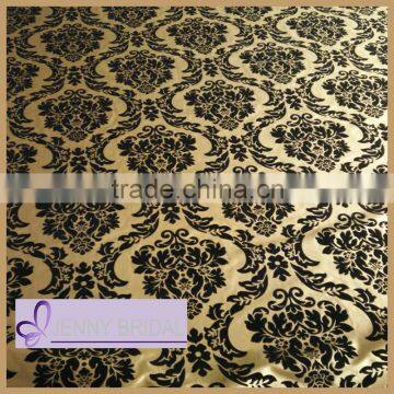 TC042B Gold black Flocking damask Taffeta Tablecloths flocking fabric