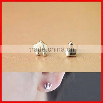 925 sterling silver cheap cute girls silver crown earring