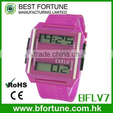 BFLV7_PU Purple Color 2 display LCD plastic thin digital watch