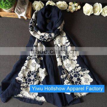 Newest Winter Autumn Flower Embroidery Cotton Korean Fashion Ladies Scarf photo-5