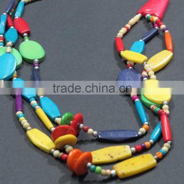 Women layered drop horn necklace hippie bone jewelry