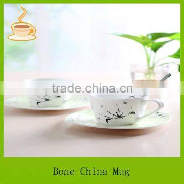 10oz insulated bone china coffee cups with plate,coffee cup with fllower decal wholesale