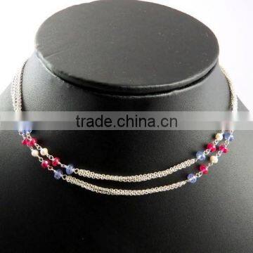 Pale Beauty !! Springring Lock Iolite & Pearl & Ruby 925 Sterling Silver Chain, Wholesale Jewellery On Factory Price photo-2