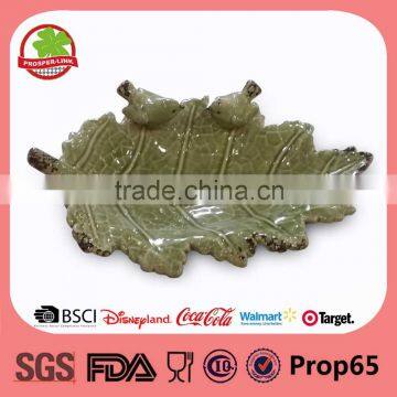 Wholesale Novetly Leaf Shape Garden Ceramic Bird Feeder Parts