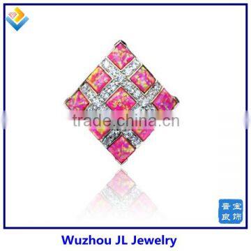 Стиль 2014. Классическое квадратное кольцо JL Brand из стерлингового серебра с опалем и кубическим цирконием