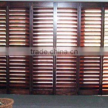 Stained Wood Decorative and Ventilated Plantation Window Shutter