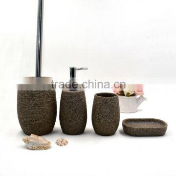 Brown Cross Stripe Polyresin Sandstone Bathroom Accessories Set