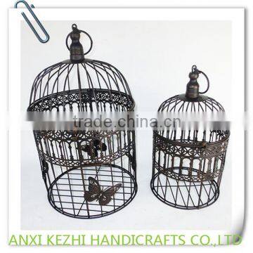 KZ150260 Set of two Wrought Iron Metal Hanging Round Shape Birdcage