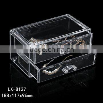 high-quality PS cosmetic storage 2 drawers transparent acrylic makeup box                        
                                                Quality Choice