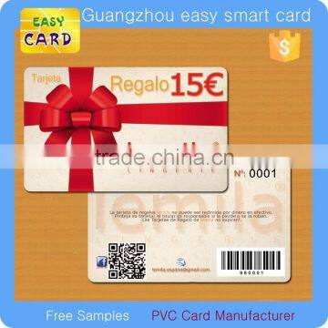 PVC fancy gift card with barcode and