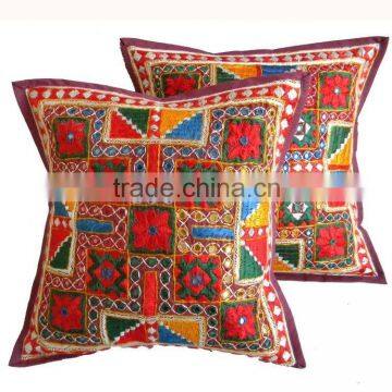 Handmade Mirror Work Cushion Cover Throw Pillow Case