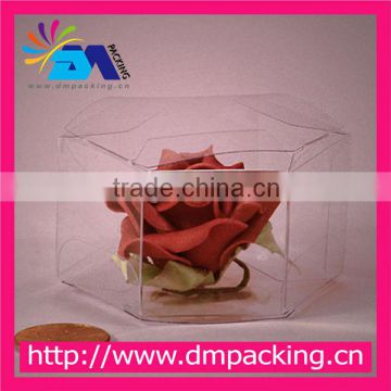 hexagon transparent hard plastic box for flower with design