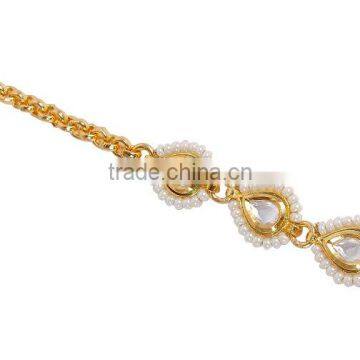 Indian Traditional Goldtone Polish With Pearl Maang Tikka Head Chain Matha Patti