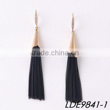 Summer gold with rhinestone statement triangel black tassel earrings