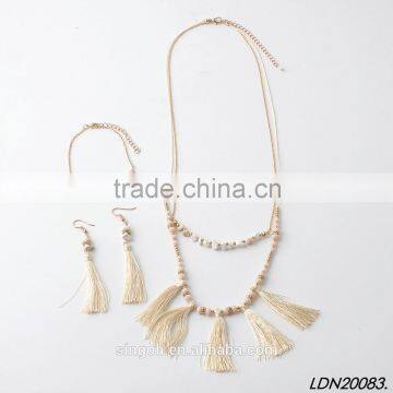 Fashion Long Cream Stone Bead Tassel Necklace photo-2