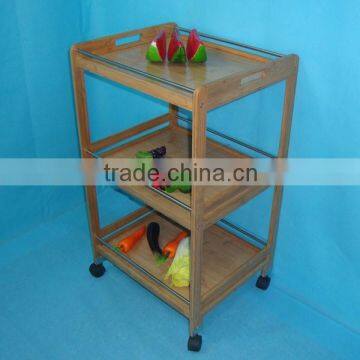 3-Tiers Bamboo Dining Trolley With Wheels photo-2