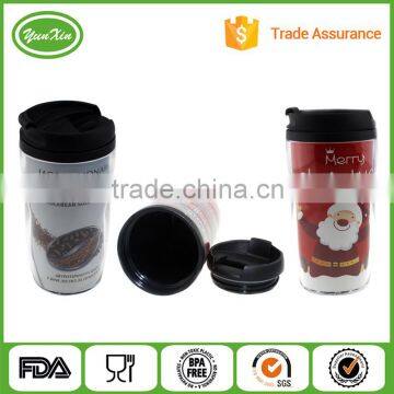 Promotion advertising wholesales plastic coffee tumbler with paper insert