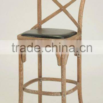 Antique Wood PU Seat cross back Bistro Counter Stool/bar stool high chair(KY-3045-2-OAK)