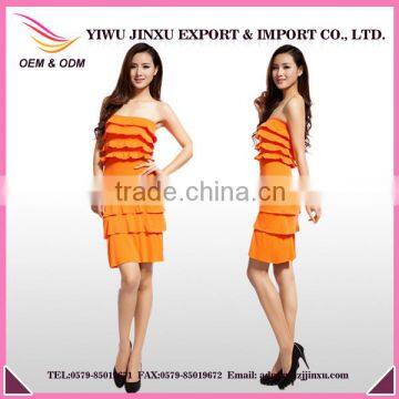 Yiwu Jinxu China Wholesale Price Hot Sex Girls Boob Tube Women Dress with Ruffle