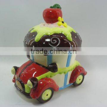 ceramic cookie jar with red train design for christmas gift