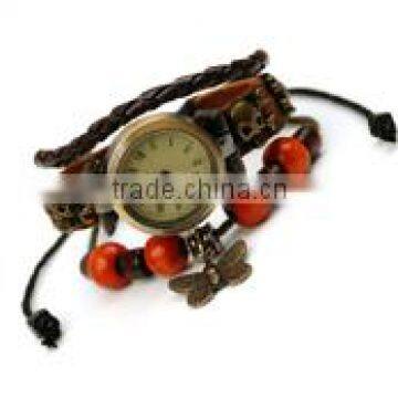 2014 Wholesale New Design Handmake High Quality Fashion Genuine Leather Bracelet Watch With Alloy Charm LCB 056