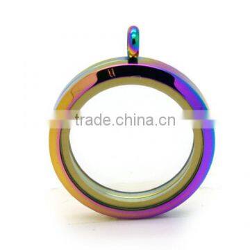 30mm Stainless Steel Magnetic Plain Rainbow Color Lockets Floating Glass Lockets