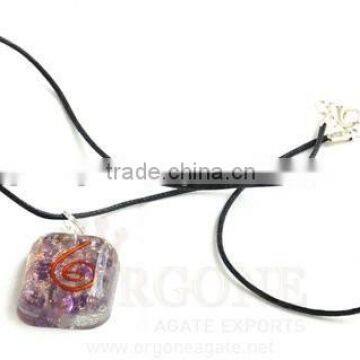 Amethyst Orgone Rounded Square Pendant With Cord : Wholesale Orgone Pendant