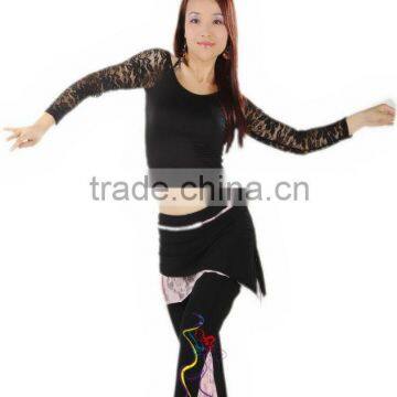 SWEGAL dance lace training top,black lace dance top B13063