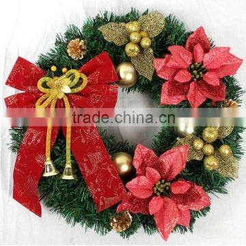 24" Unlit Pine And Ornament Christmas Wreath with flower