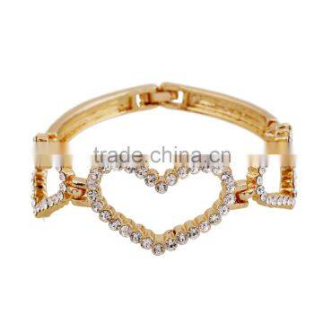 Linking Heart to Heart Bracelet Rhinestone Crystal with 18k white gold bracelets for women Tin Alloy Gold bangles