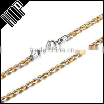 Fashion top sale stainless steel silver and gold rope twist chain