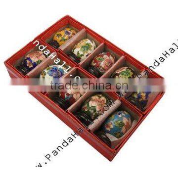 Handmade Cloisonne Decoration, Multicolor, Size: about 44mm wide, 70mm long, hole: 3mm, 10 pcs/box(CLB-70X44-1)