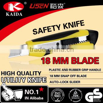 18 mm Snap Off Blade Plastic with rubber grip handle Utility Knife