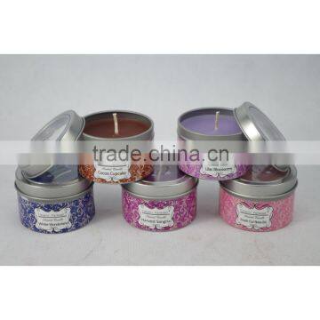 scented colored tin candle with lid