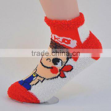 custom child jaquard feather yarn fuzzy animal young girl sock