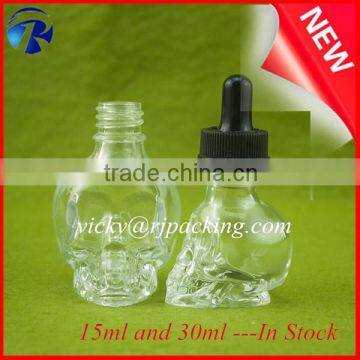 15ml & 30ml clear skull glass dropper bottle for ejuice