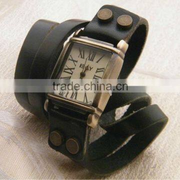 watch stainless steel real leather band/custom watches