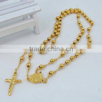 Wholesale stainless steel charm gold beads necklaces/cross pendant