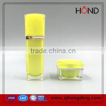 hongding popular hot selling yellow amber plastic square jar lids, acrylic plastic cosmetic bottle and jar set