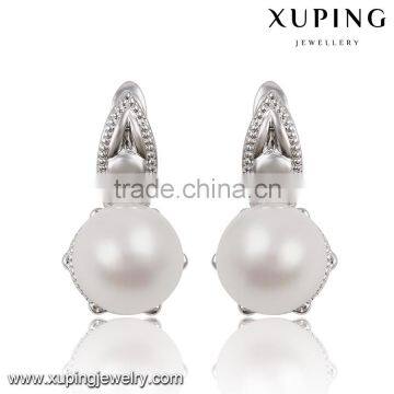 91631 Xuping High Quality Fashion Rhodium plated Jewelry Earrings with pearl