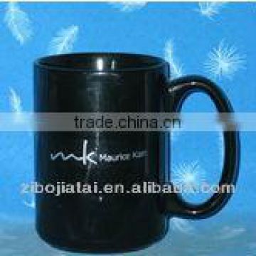 JT-1015 Straight Shape Black Glazed Ceramic Mug with Decal