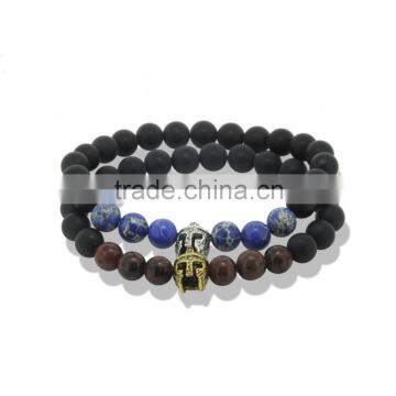 2016 Fashion Gold & Silver Spartan Knight Helmet Lava Stone Beads Bracelet for men