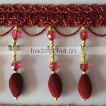 Nice Red Tassels Lace curtains Wholesale