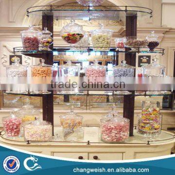 glass and wood lighter candy display stand